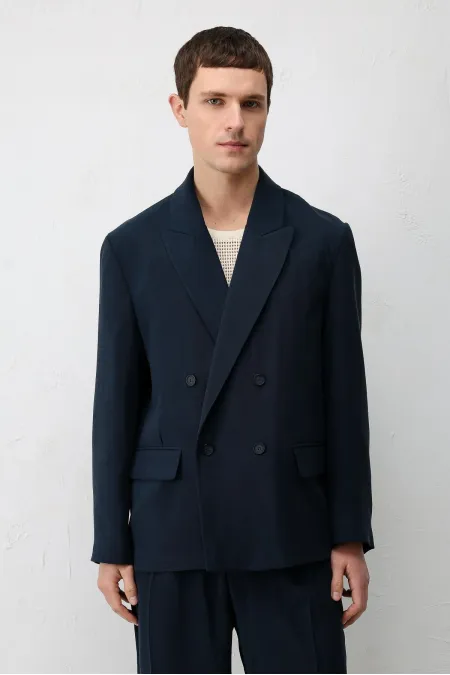 Veste blazer pour homme Antioch Navy en mélange modal, coupe décontractée