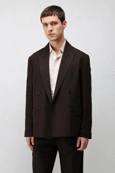 Veste blazer pour homme Antioch marron foncé, coupe décontractée, en lin mélangé