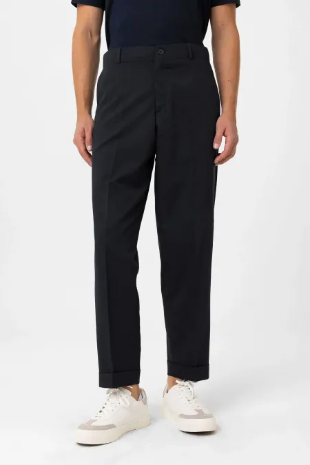 Antioch Navy Blue High Waist Straight Fit Men's Trousers