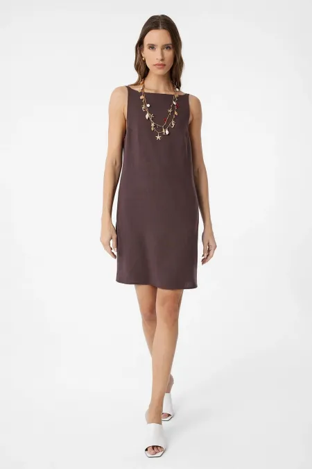 Antioch Coffee Linen Blend Women's Mini Dress