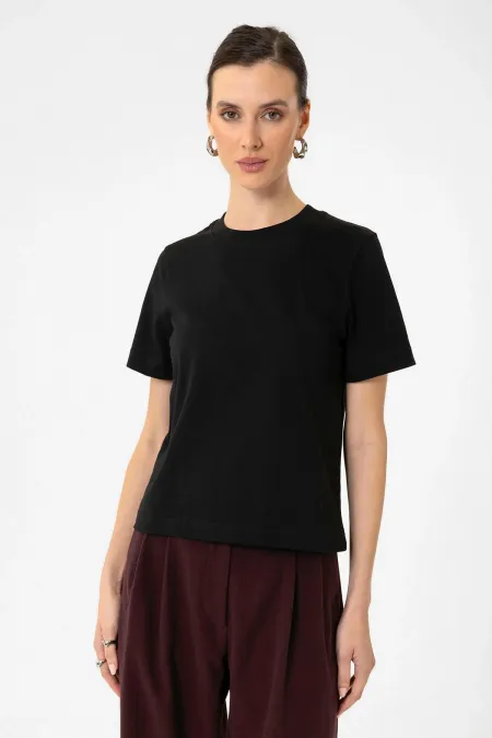 T-shirt basique à col rond Antioch pour femme, noir