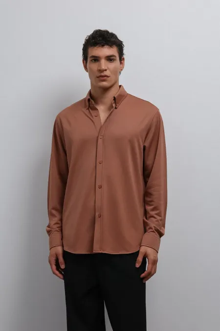Antioch Light Brown Button-Down Collar Relax Fit Men's Shirt