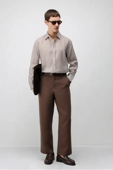 Antioch Coffee Lyocell Blend Relax Fit Striped Men's Shirt