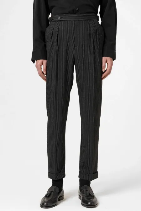 Antioch Black High-Waisted Striped Double-Leg Men's Trousers