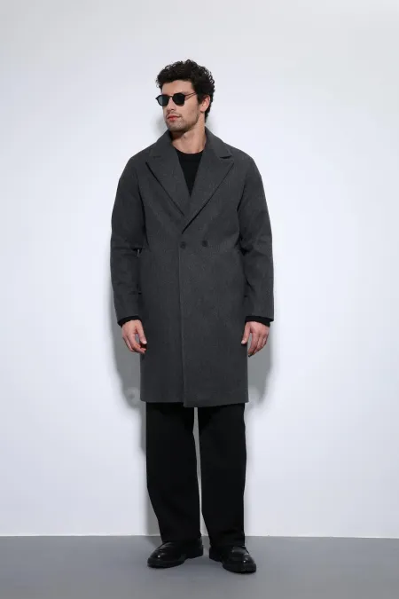 Antioch Antrasit Oversize Kruvaze Erkek Kaban