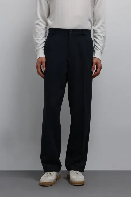Antioch Navy Relax Fit Baggy Pleated Men's Trousers