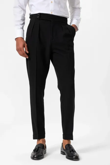Antioch Black High-Waisted Pleated Textured Men's Trousers