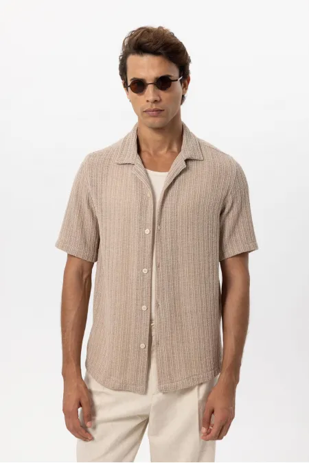Antioch Beige Textured Crochet Men's Shirt