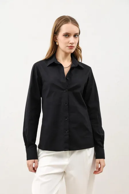 Chemise Antioch noire basique coupe slim pour femme