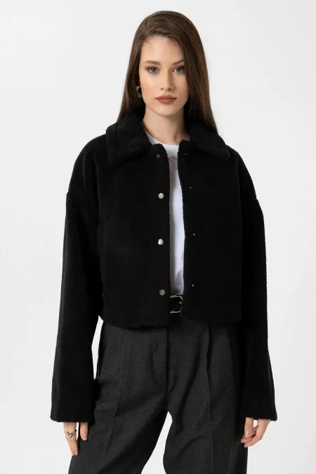 Manteau Antioch noir pour femme, à la texture douce