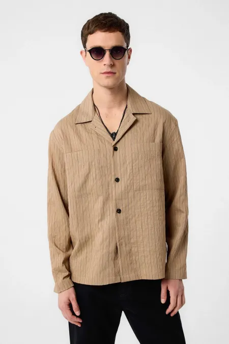 Chemise à rayures pour homme en tissu modal marron clair Antioch