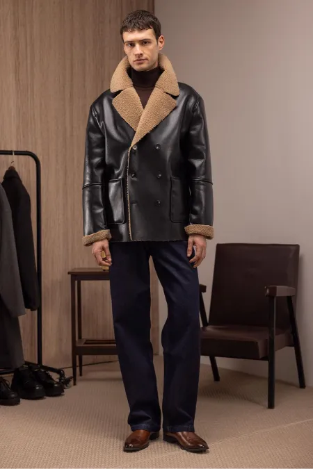 Veste croisée en similicuir pour homme Antioch avec doublure noire.