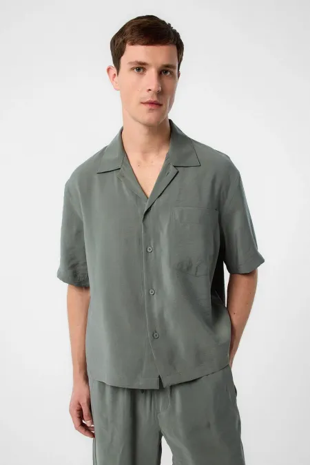 Antioch Khaki Apache Collar Modal Fabric Men's Shirt
