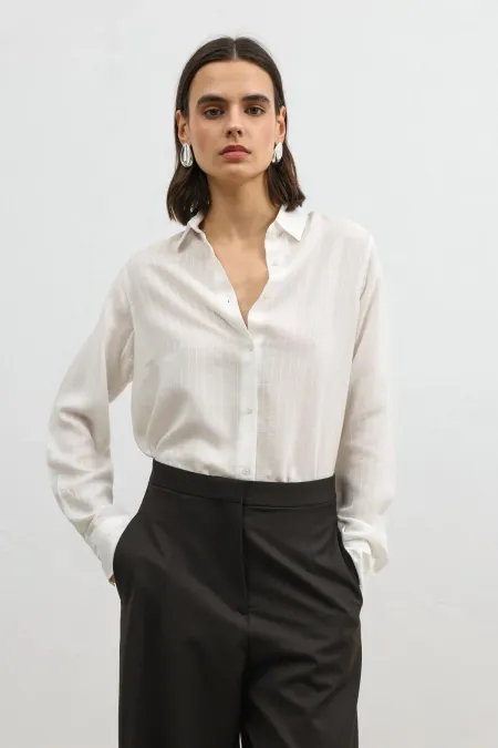 Chemise rayée Antioch écru 100 % lyocell pour femme avec mouchoir