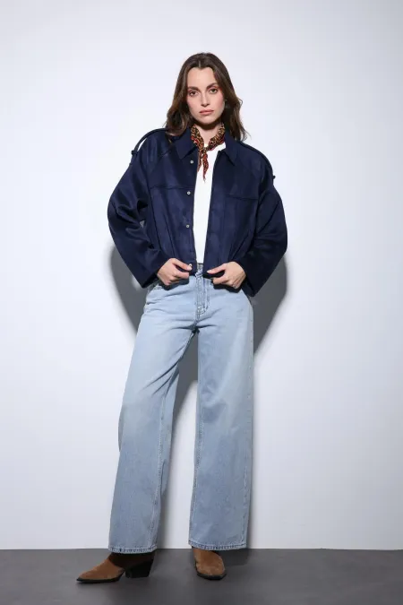 Veste bomber Antioch bleu marine aspect daim pour femme