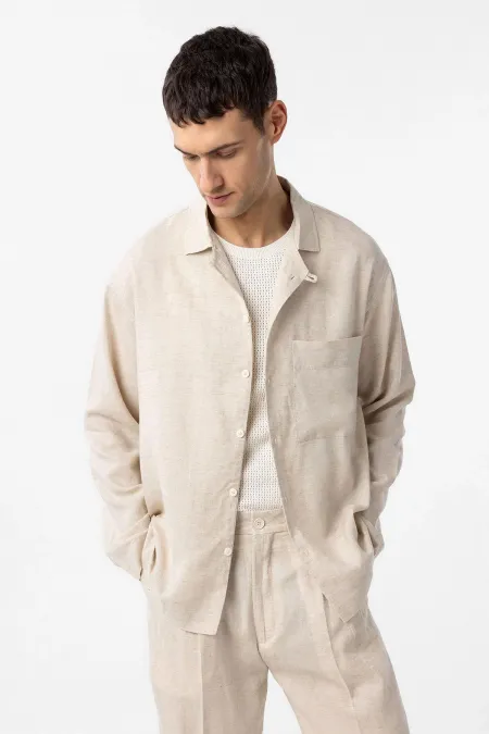Chemise homme Antioch en lin mélangé blanc cassé, coupe décontractée