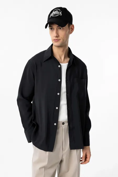 Chemise homme Antioch en tissu modal noir, coupe décontractée