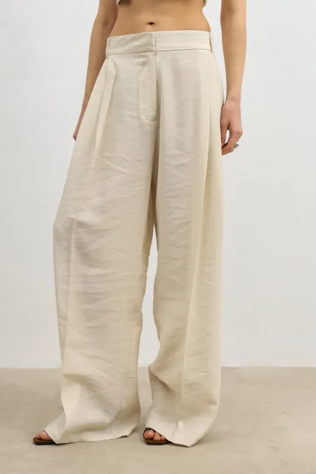 Antioch Stone Lyocell Blend Wide Leg Women's Trousers