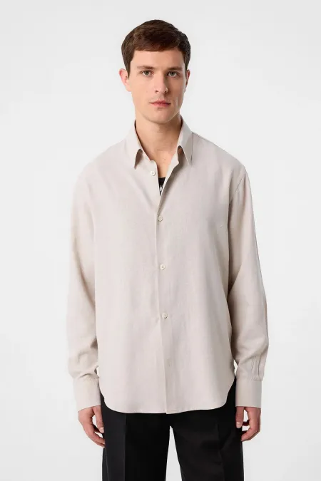 Antioch Beige Relax Fit Linen Blend Men's Shirt