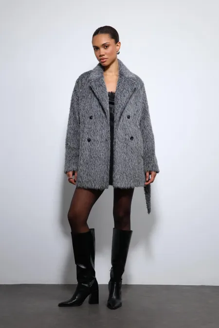 Antioch Antrasit Kısa Suni Kürklü Kaban