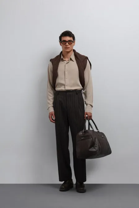 Antioch Coffee Relax Fit Striped Men's Trousers