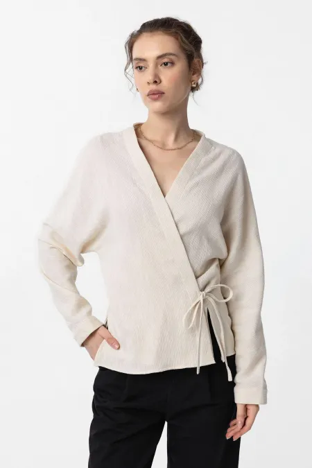 Antioch Ekru Bağlamalı Kimono Kadın Gömlek