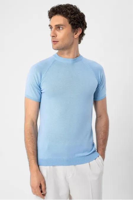 T-shirt en maille à col rond Antioch Bebe bleu