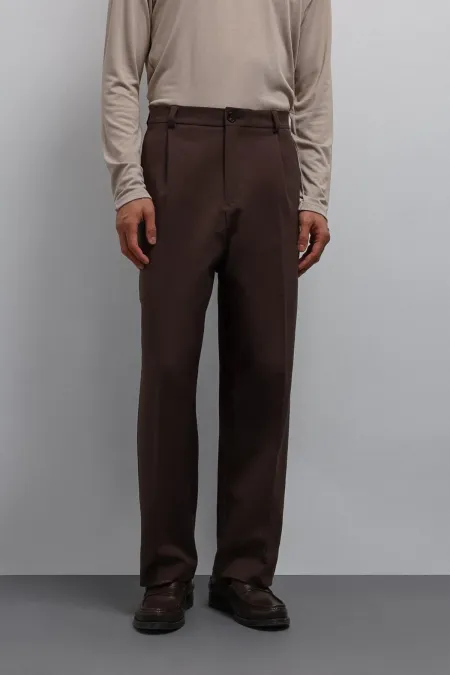 Antioch Coffee Relax Fit Pleated Men's Trousers