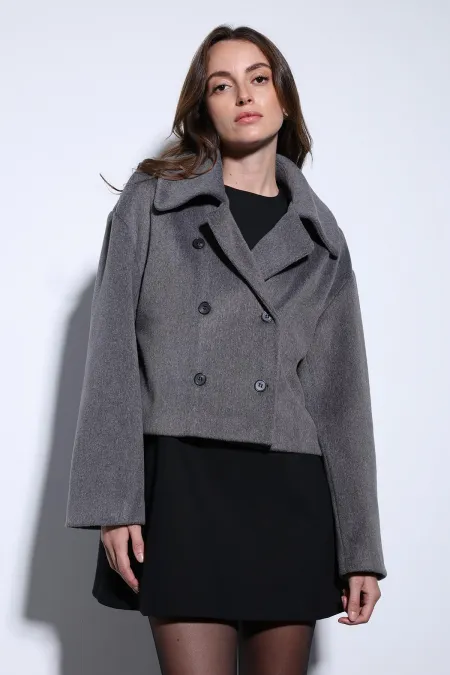 Antioch Antrasit Kruvaze Kadın Kısa Kaban