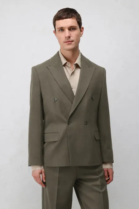 Antioch Haki Relax Fit Kruvaze Erkek Blazer Ceket