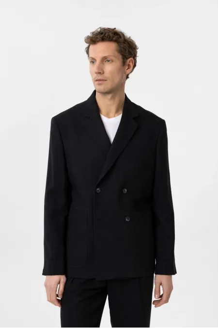 Antioch Siyah Relax Fit Keten Karışımlı Erkek Blazer Ceket