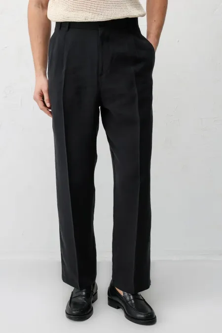 Antioch Black Lyocell Relaxed Fit Pleated Men's Trousers