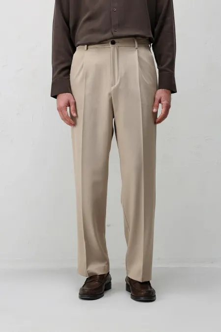 Pantalon plissé Antioch beige coupe décontractée pour homme