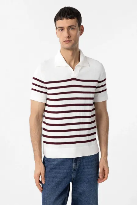 T-shirt à col polo rayé Antioch rouge bordeaux et écru pour homme