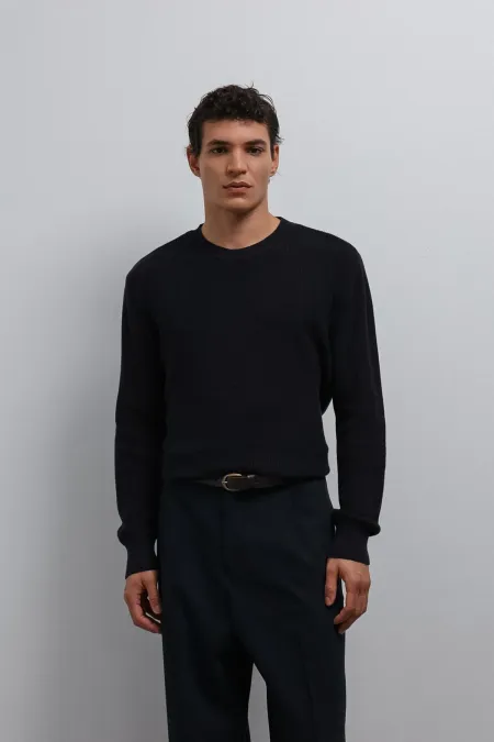 Pull texturé bleu marine Antioch pour homme