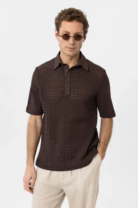 T-shirt à col polo en maille pour homme Antioch Coffee