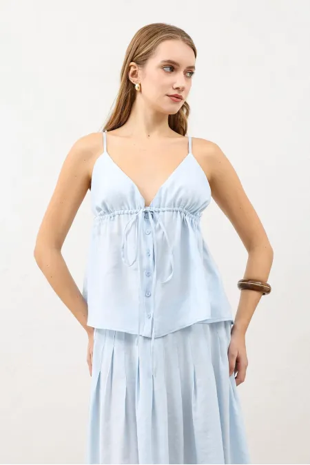 Haut froncé bleu Antioch Bebe pour femme