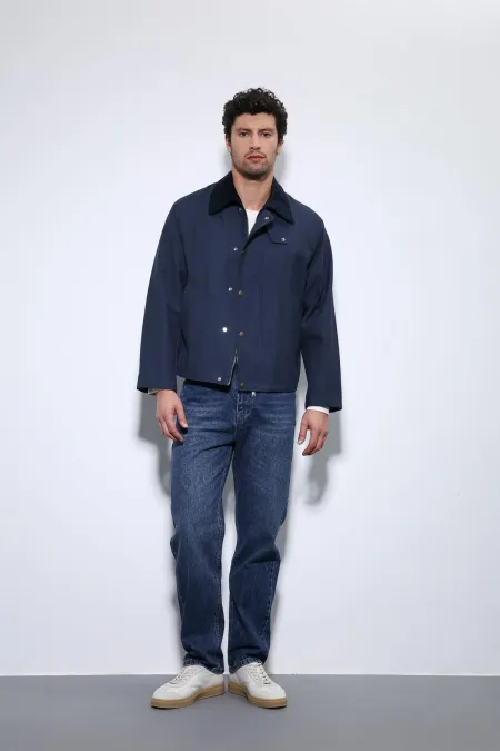 Antioch Lacivert Kontrast Yaka Erkek Ceket