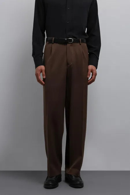 Antioch Coffee Relax Fit Baggy Pleated Men's Trousers