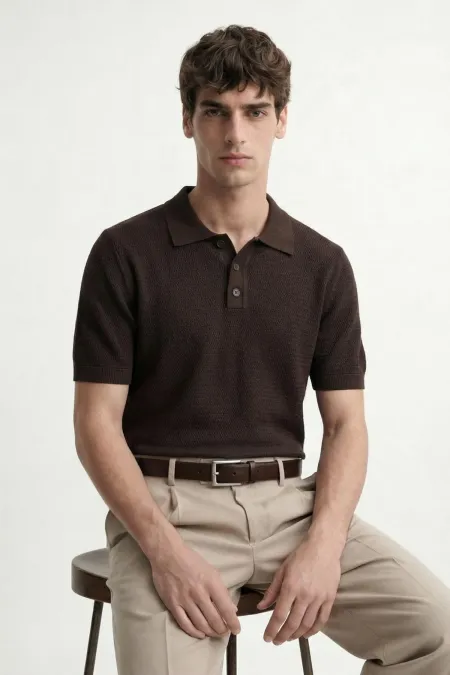 T-shirt homme Antioch Coffee en maille texturée à col polo