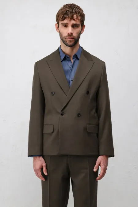 Antioch Kahve 1 Relax Fit Kruvaze Erkek Blazer Ceket