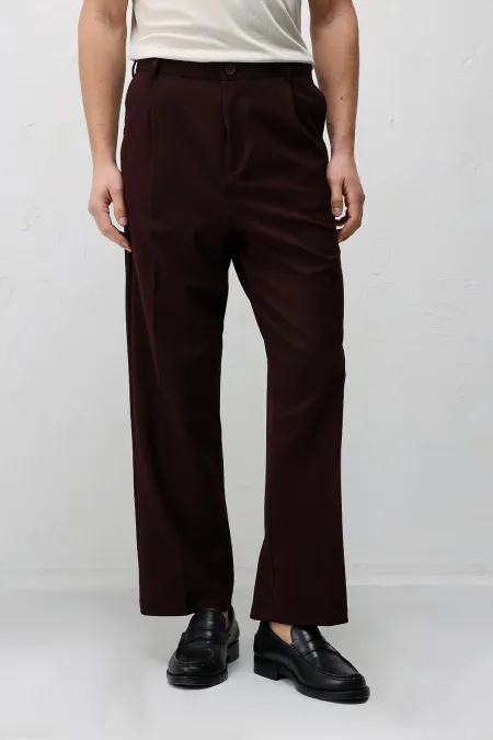 Antioch Burgundy Pleated Relaxed Fit Men's Trousers