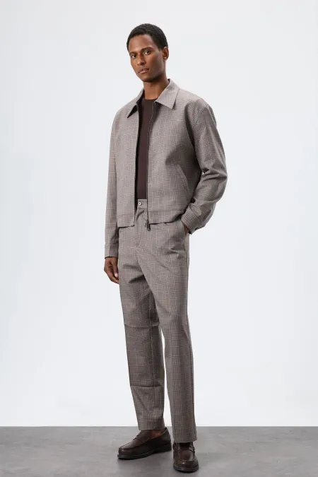 Antioch Kahve Ekoseli Mevsimlik Erkek Mont