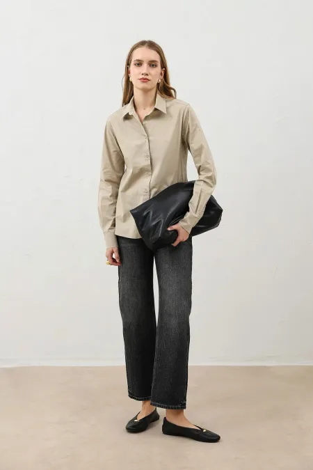 Antioch Beige Basic Slim Fit Women's Shirt