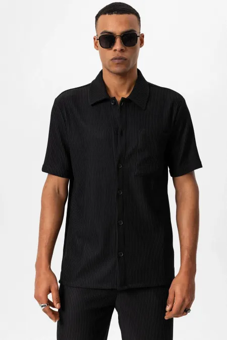 Antioch Black Corduroy Short-Sleeved Men's Shirt