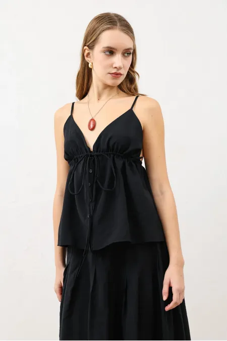 Haut froncé noir Antioch pour femme