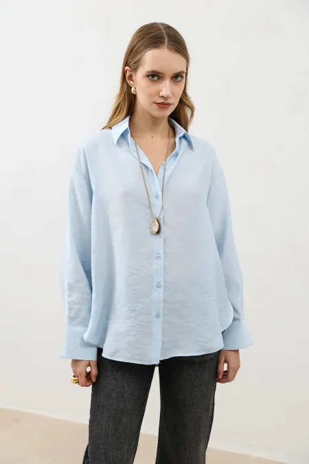 Antioch Bebe Blue Draped Oversize Women's Shirt