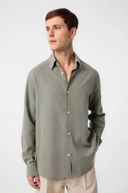 Antioch Khaki Relax Fit Linen Blend Men's Shirt