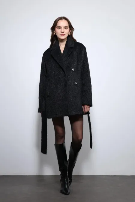 Antioch Siyah Kısa Suni Kürklü Kaban