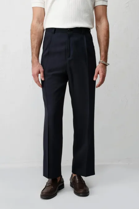 Antioch Lacivert Pileli Relaxed Fit Erkek Pantolon